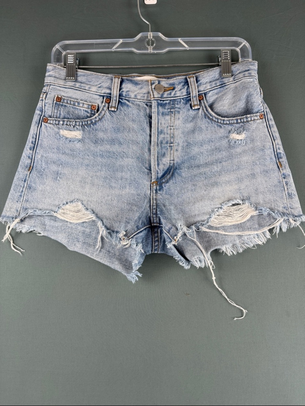 Denim Forum Light Blue Distressed High-Waist Denim Shorts